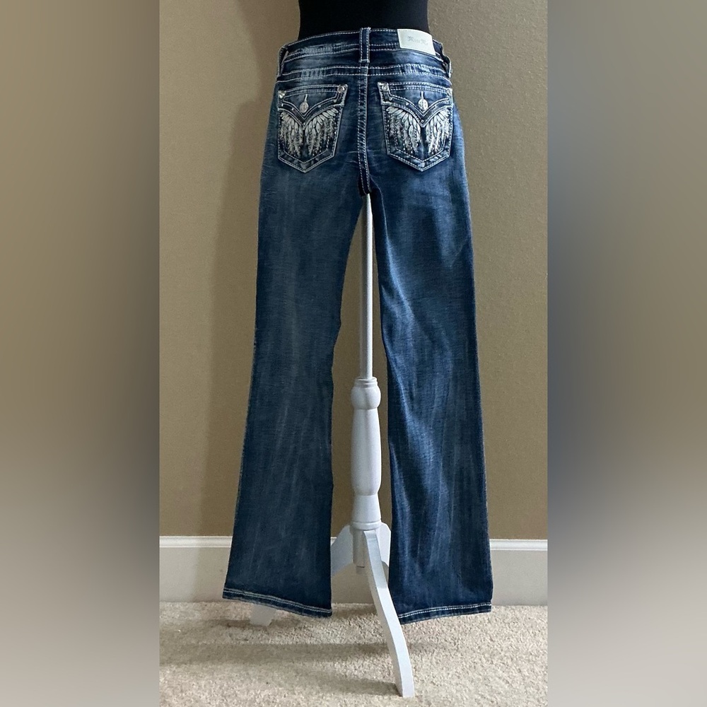 Miss Me Blue Low-Rise Boot Cut Jeans with Embellished Pockets
